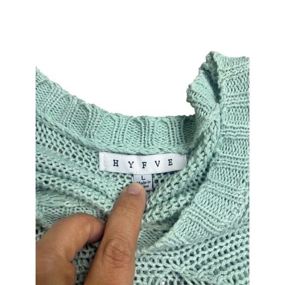 HYFVE Buckle Sweater Top Women’s Large Mint Green Loose Fit Boho Knit - Picture 2 of 7
